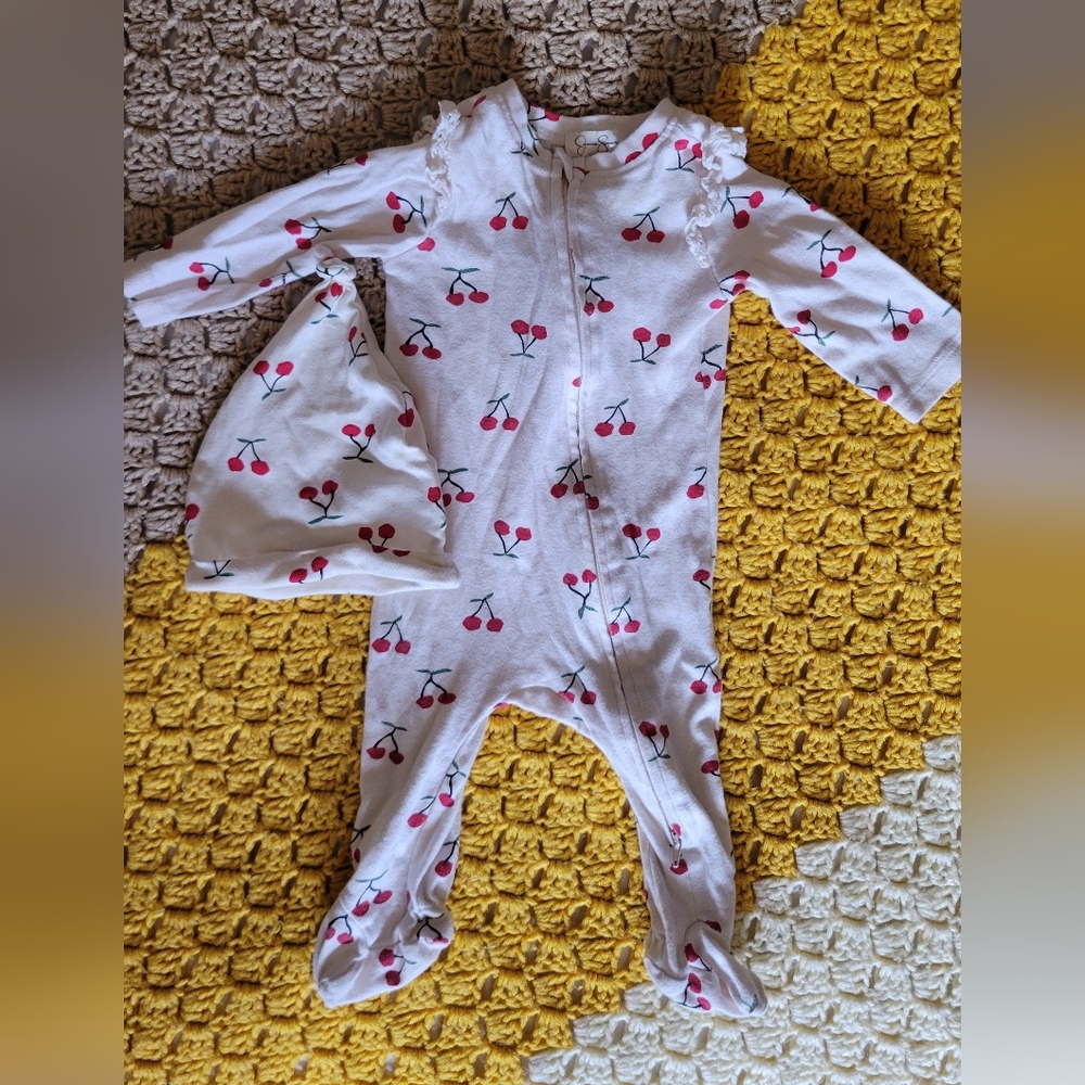 Cherry Print Onesie with Hat